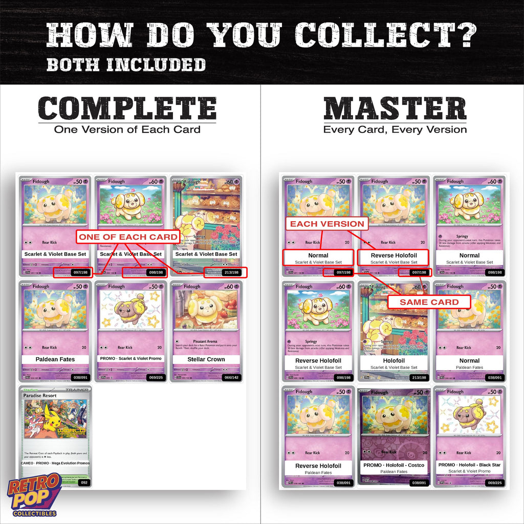 Complete Set vs Master Set versions of the Fidough binder placeholders
