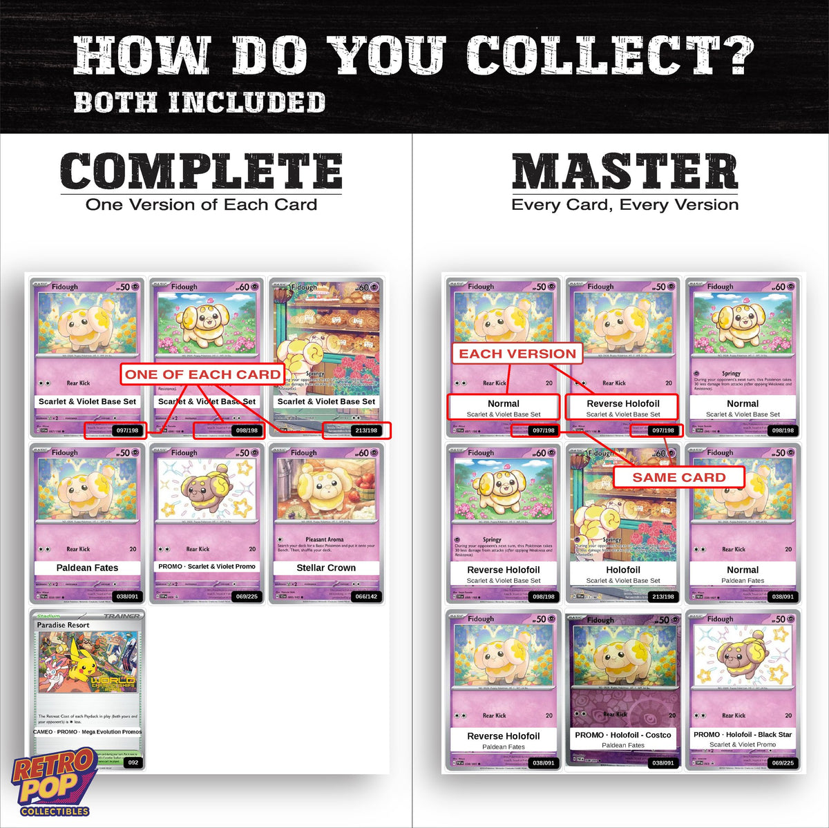 Complete Set vs Master Set versions of the Fidough binder placeholders