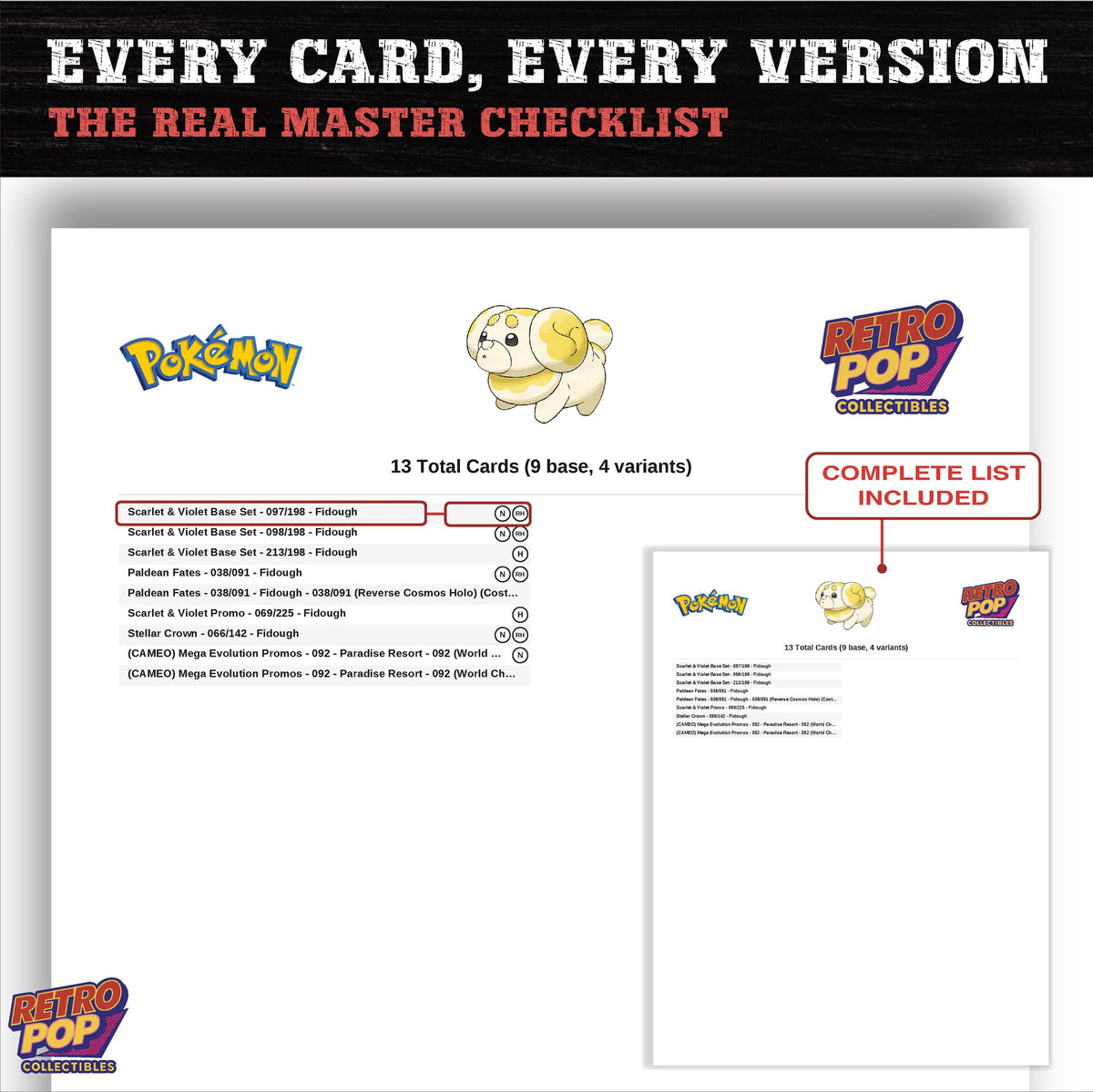 Fidough master set checklist PDF preview - every card listed