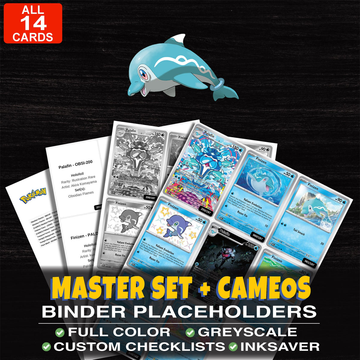 Every Finizen Pokemon card ever made - master set binder placeholders with Finizen
