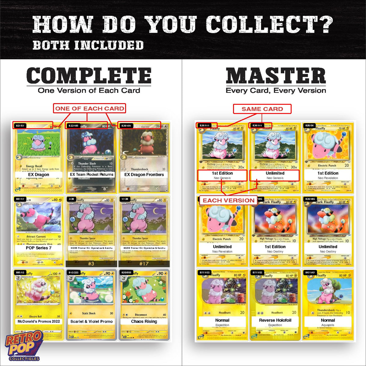 Complete Set vs Master Set versions of the Flaaffy binder placeholders