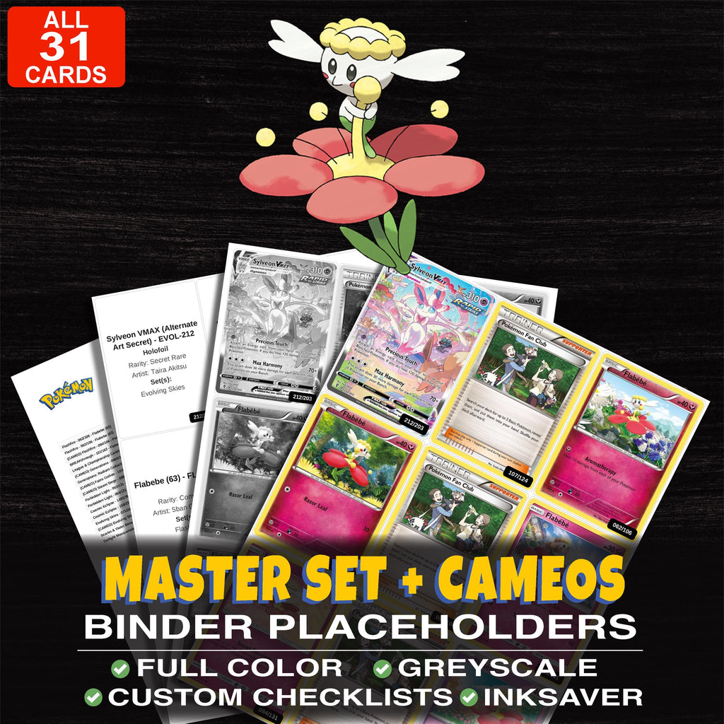 Every Flabebe Pokemon card ever made - master set binder placeholders with Flabebe (83)
