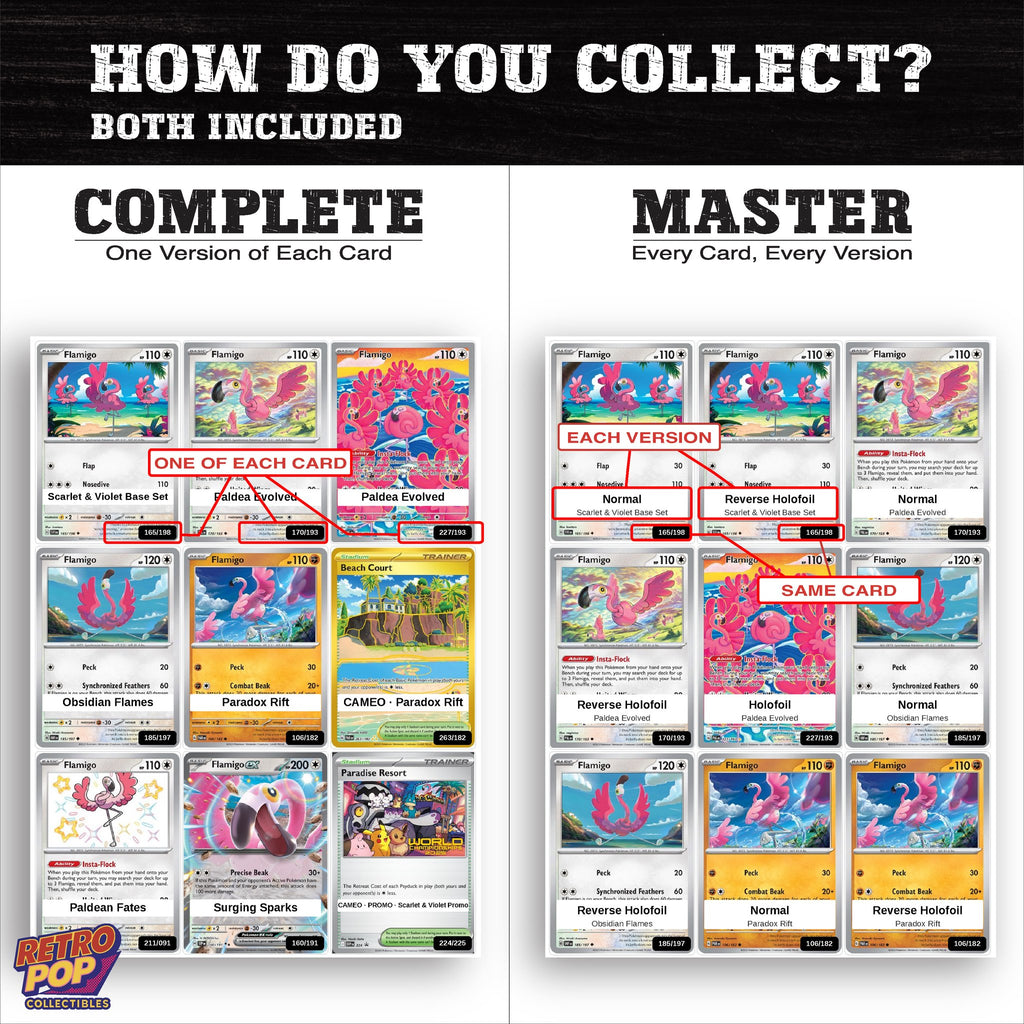 Complete Set vs Master Set versions of the Flamigo binder placeholders