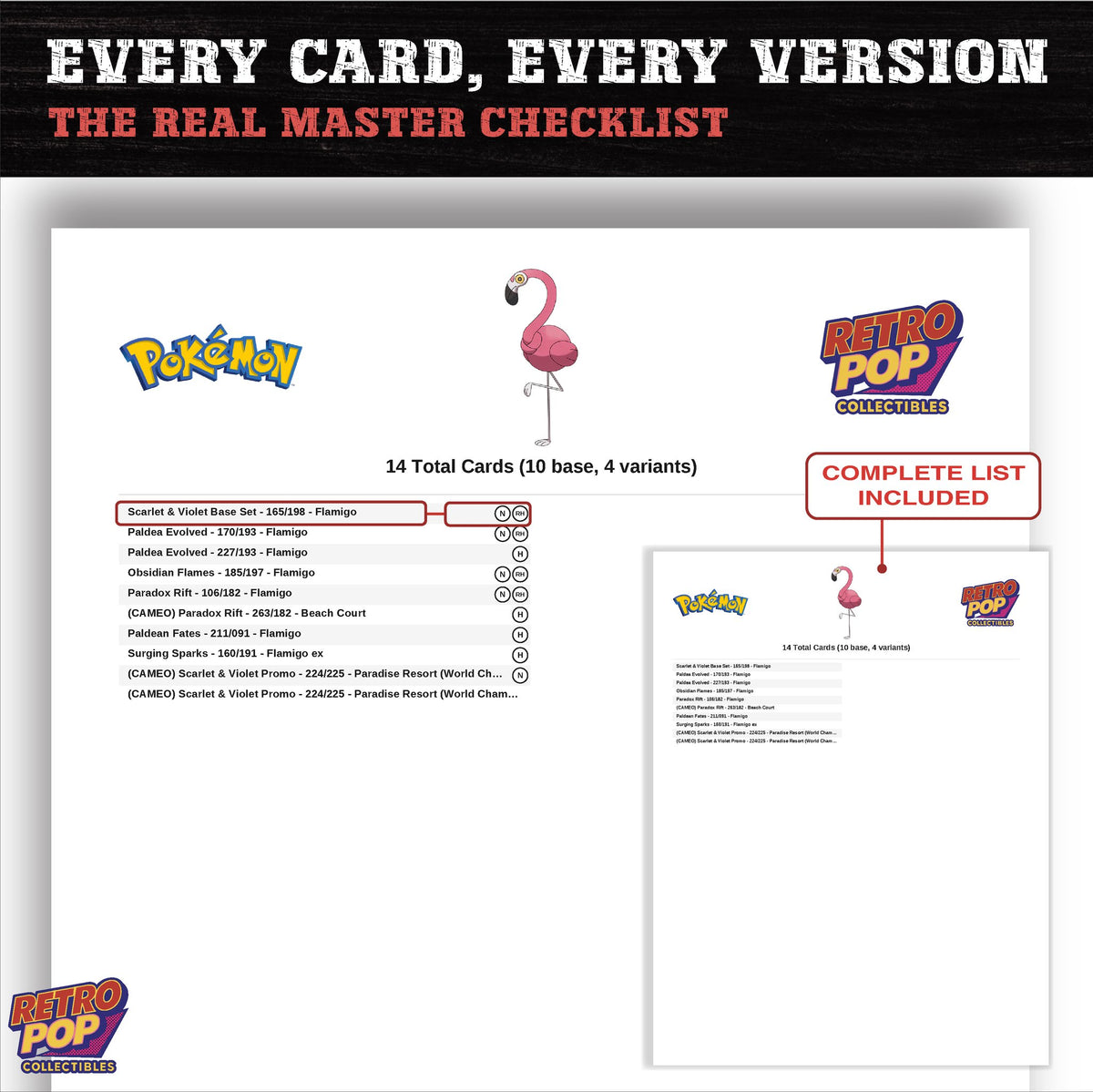 Flamigo master set checklist PDF preview - every card listed
