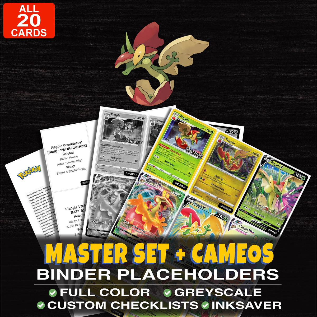 Every Flapple Pokemon card ever made - master set binder placeholders with Flapple (Prerelease) [Staff]