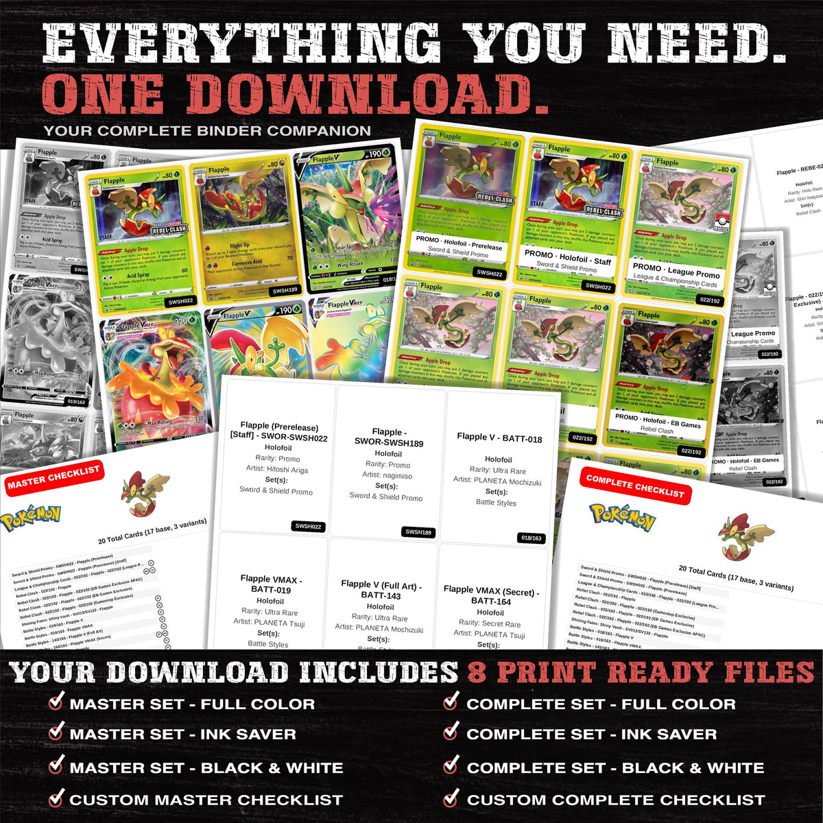 Everything included in the Flapple master set download - 8 PDF files