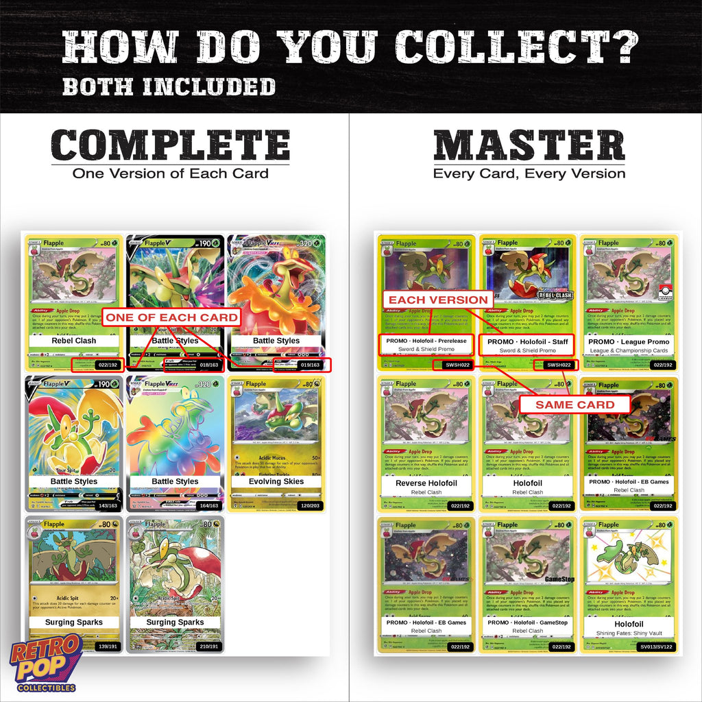 Complete Set vs Master Set versions of the Flapple binder placeholders