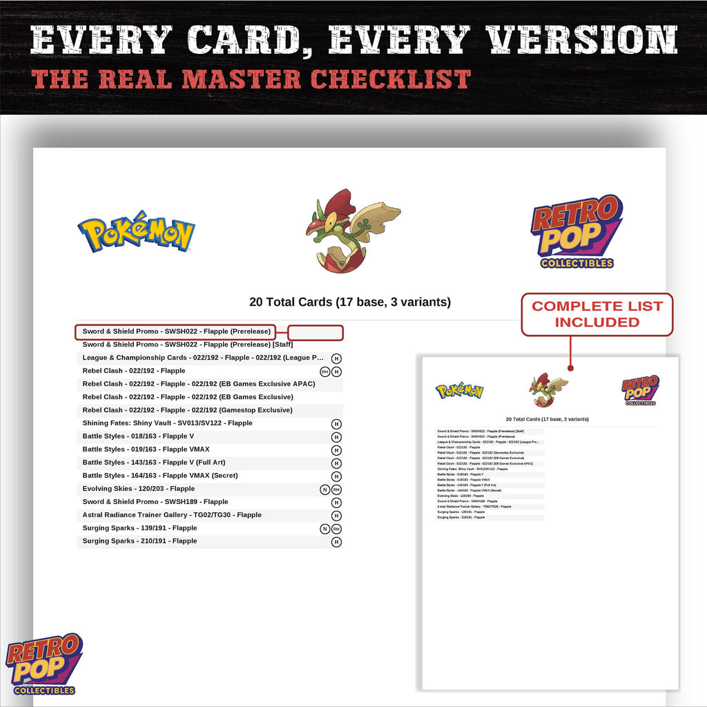 Flapple master set checklist PDF preview - every card listed