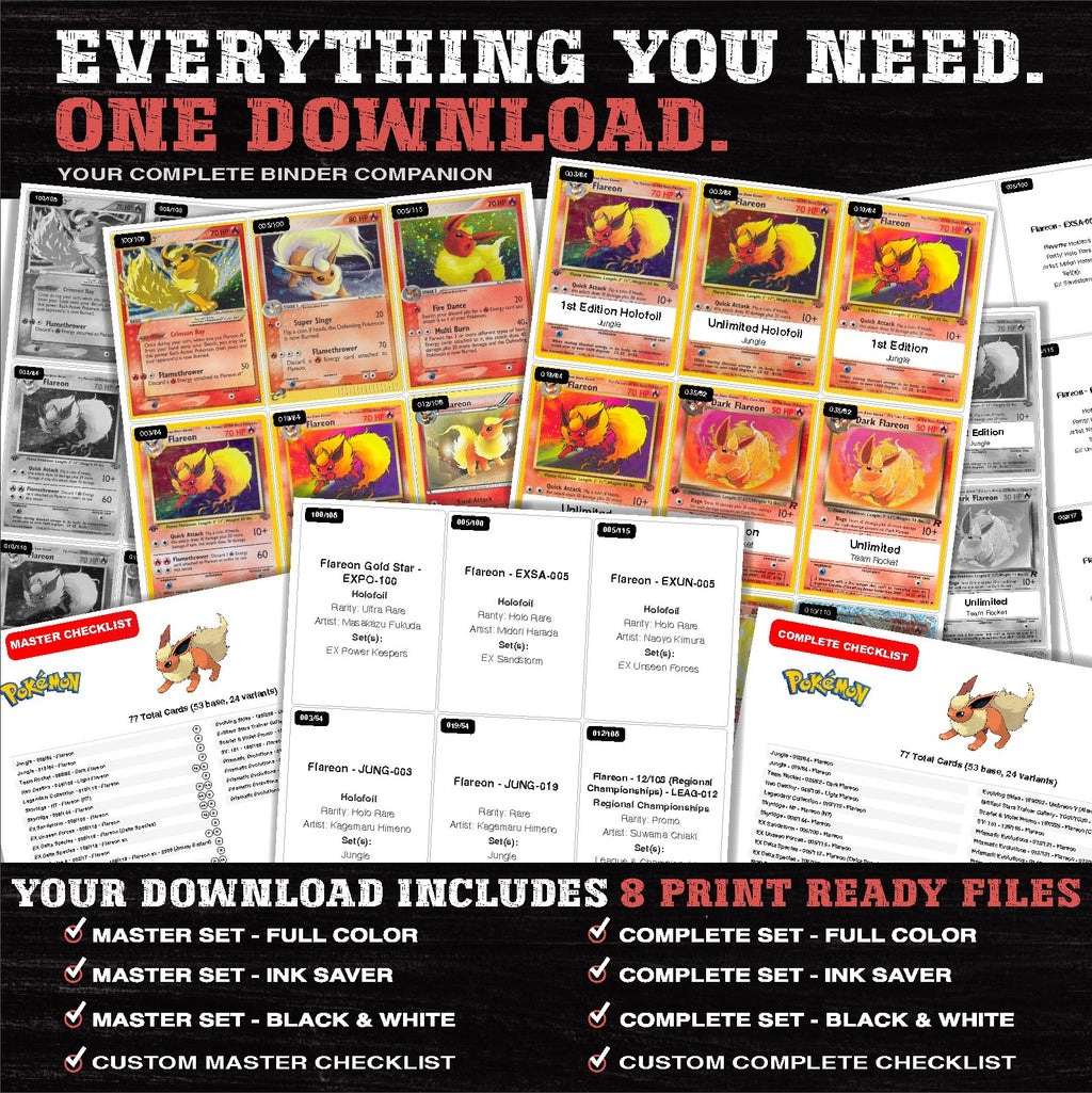 Everything included in the Flareon master set download - 8 PDF files