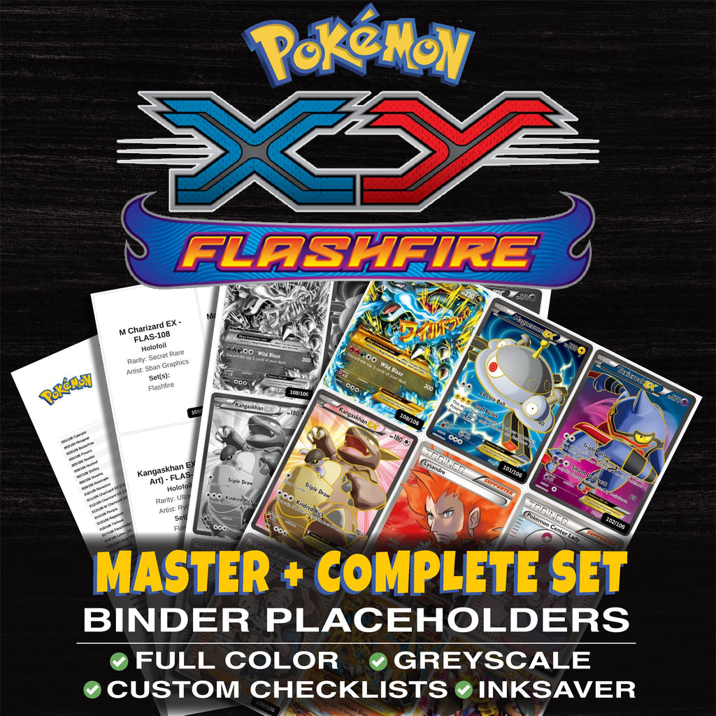 Flashfire Pokemon binder placeholders printable PDF - includes M Charizard EX