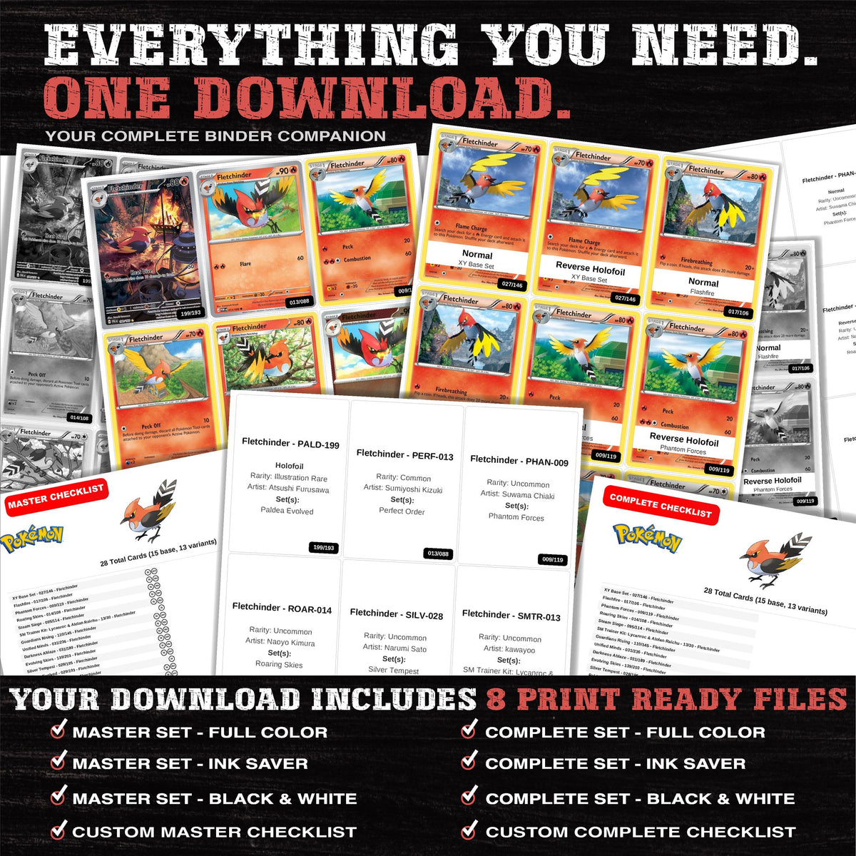 Everything included in the Fletchinder master set download - 8 PDF files
