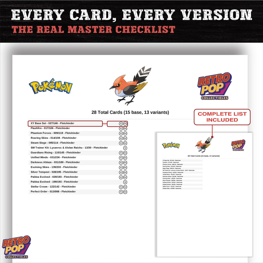 Fletchinder master set checklist PDF preview - every card listed