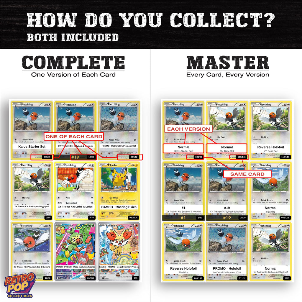 Complete Set vs Master Set versions of the Fletchling binder placeholders