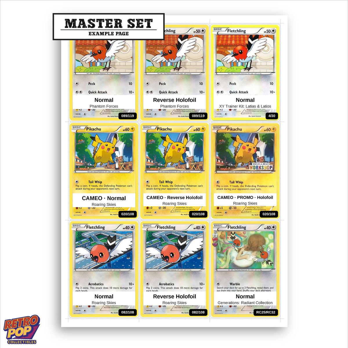Printed Fletchling Pokemon placeholders in binder - real photo 1