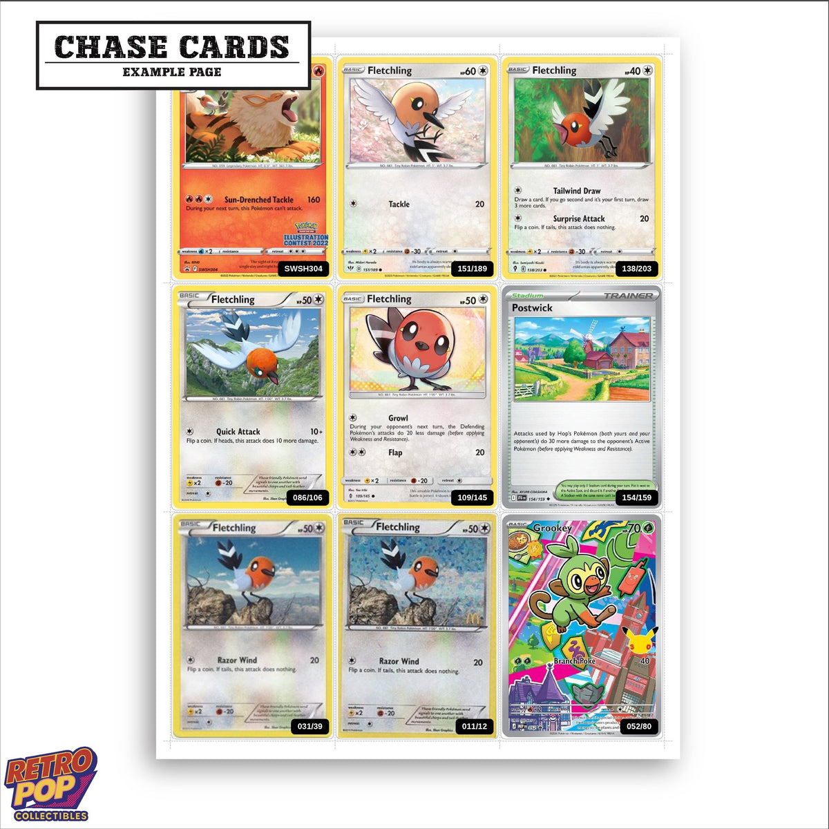 Printed Fletchling Pokemon placeholders in binder - real photo 2