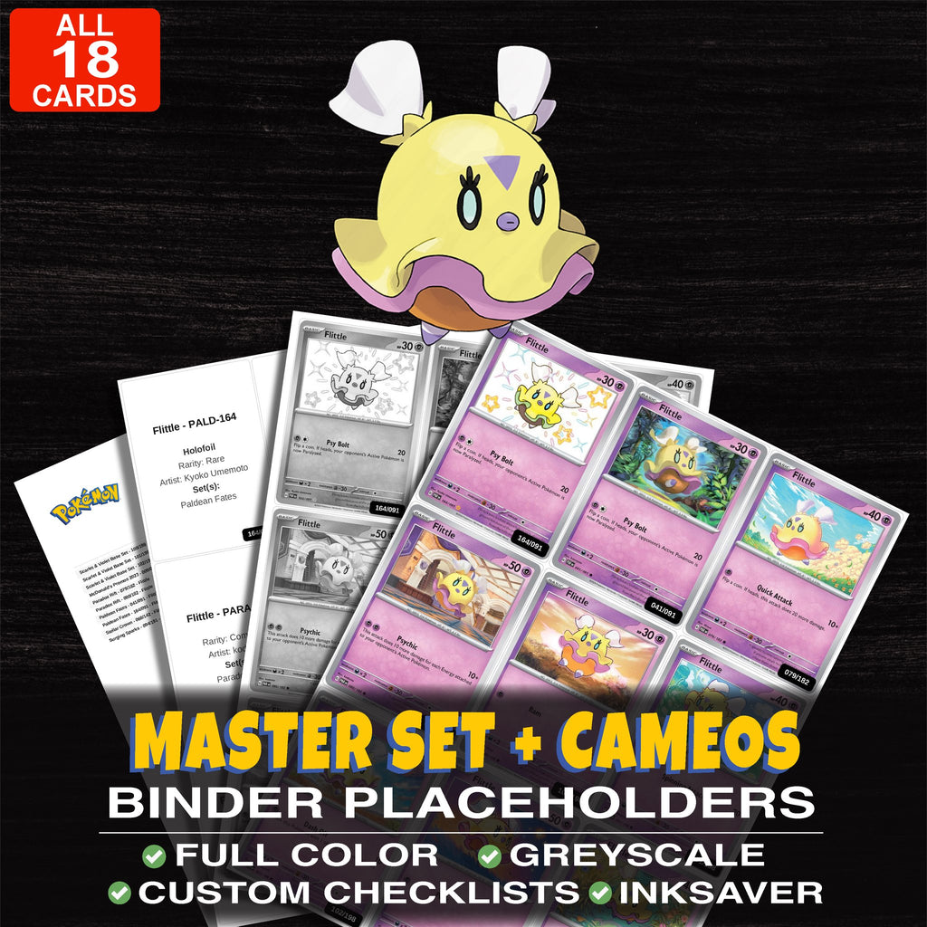 Every Flittle Pokemon card ever made - master set binder placeholders with Flittle