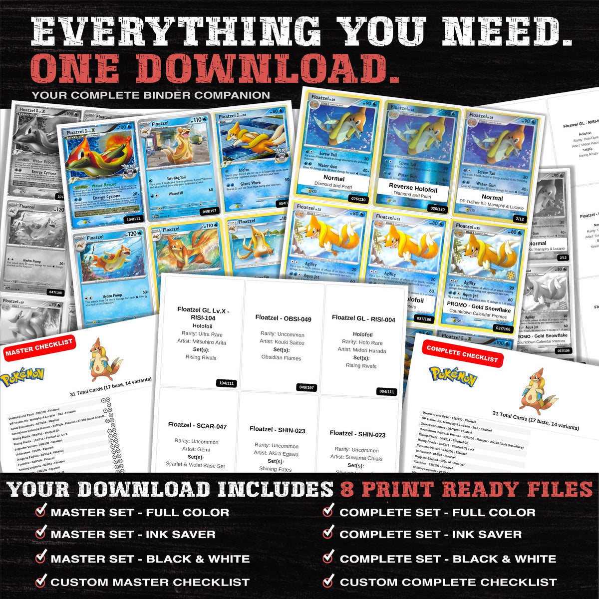 Everything included in the Floatzel master set download - 8 PDF files