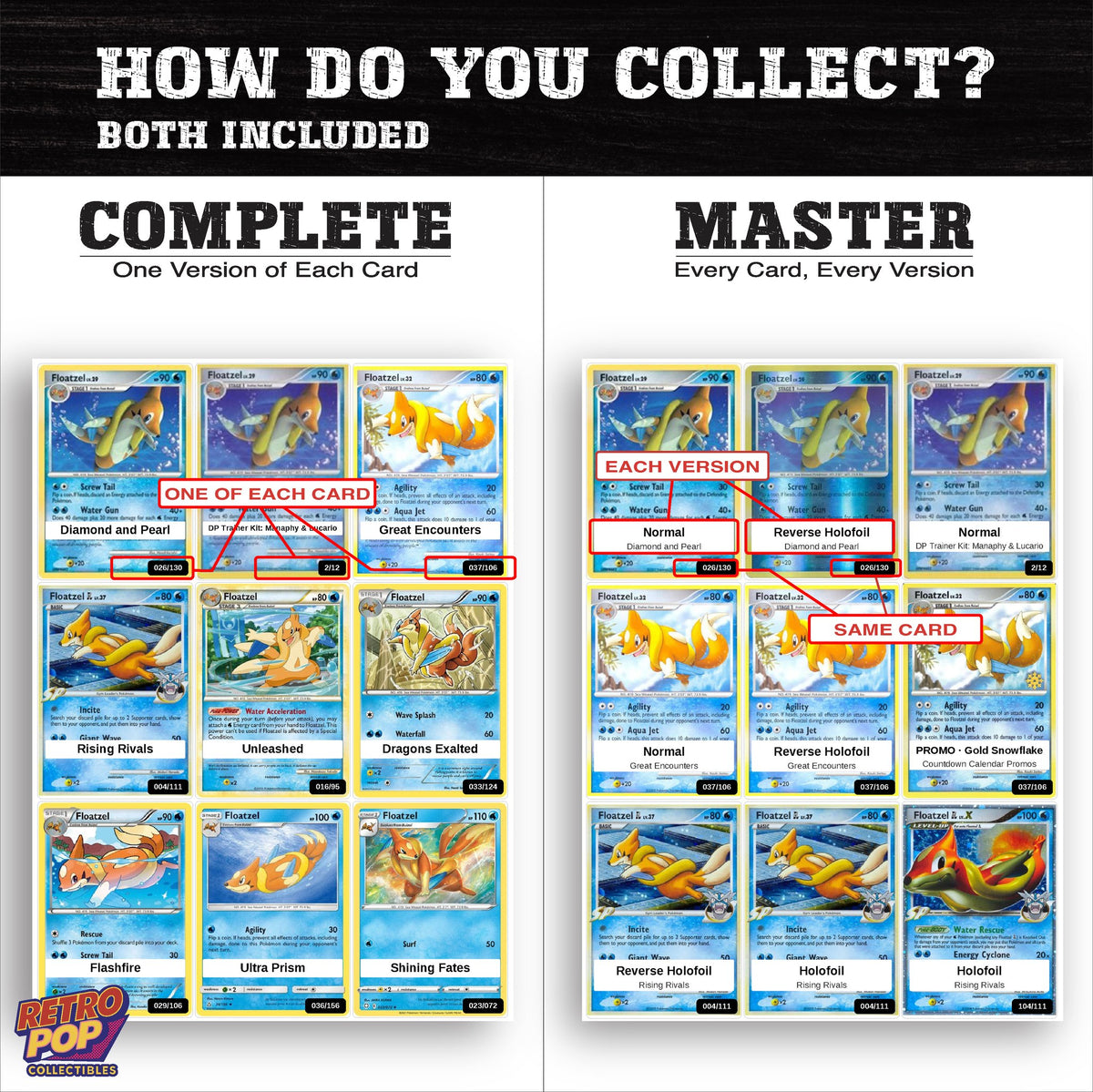 Complete Set vs Master Set versions of the Floatzel binder placeholders