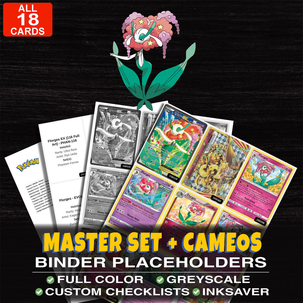 Every Florges Pokemon card ever made - master set binder placeholders with Florges EX (116 Full Art)