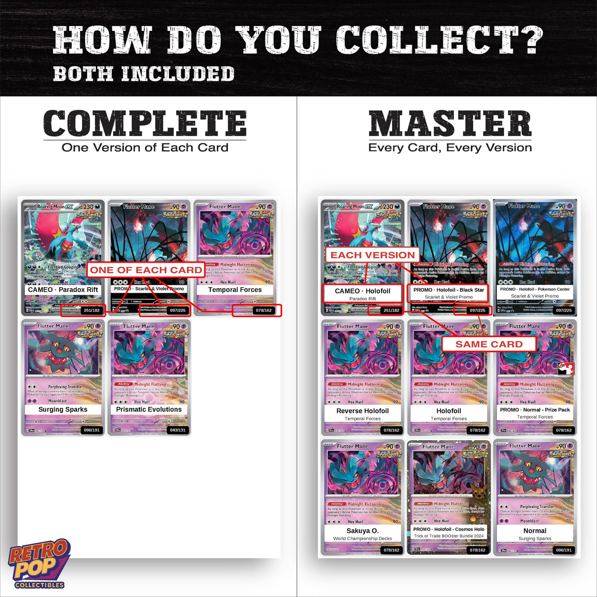 Complete Set vs Master Set versions of the Flutter Mane binder placeholders