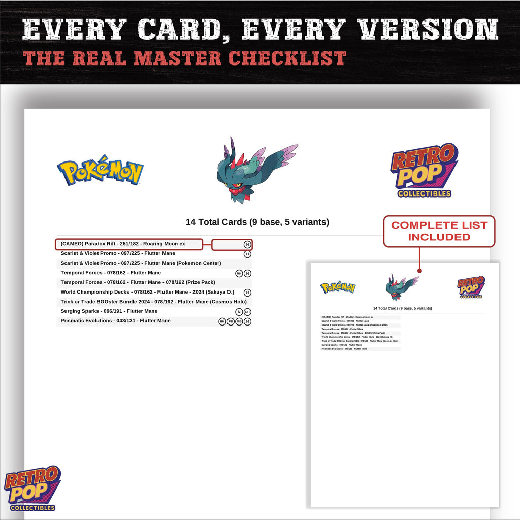 Flutter Mane master set checklist PDF preview - every card listed