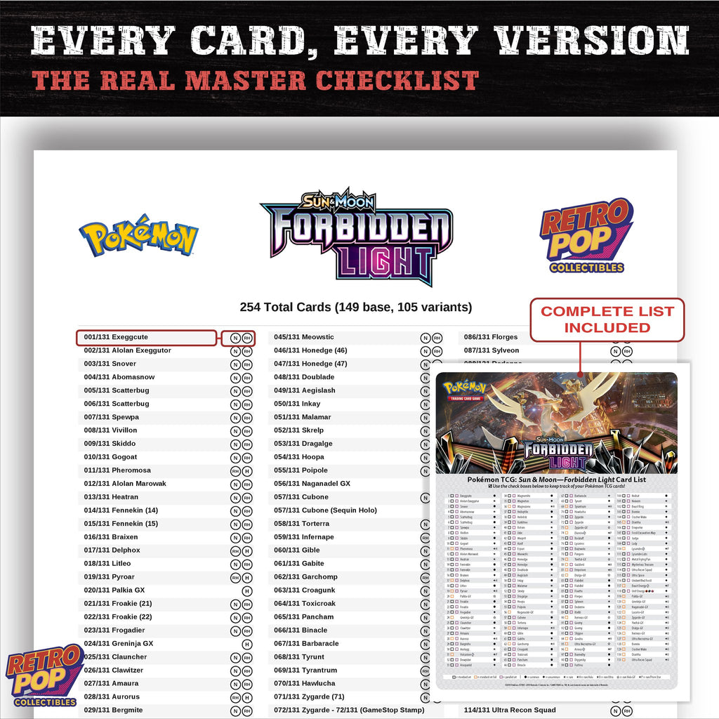 Forbidden Light Pokemon card checklist PDF preview