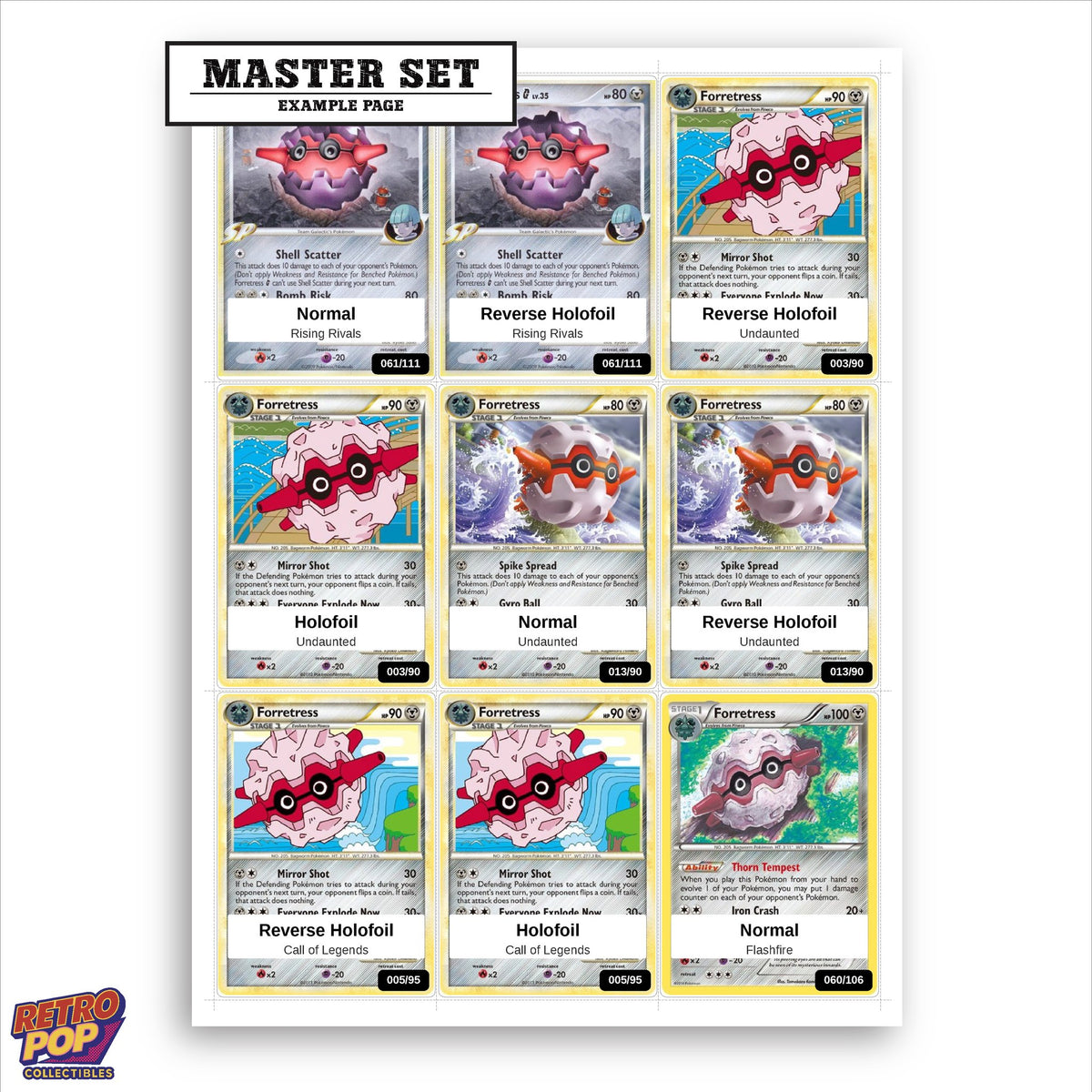 Printed Forretress Pokemon placeholders in binder - real photo 1