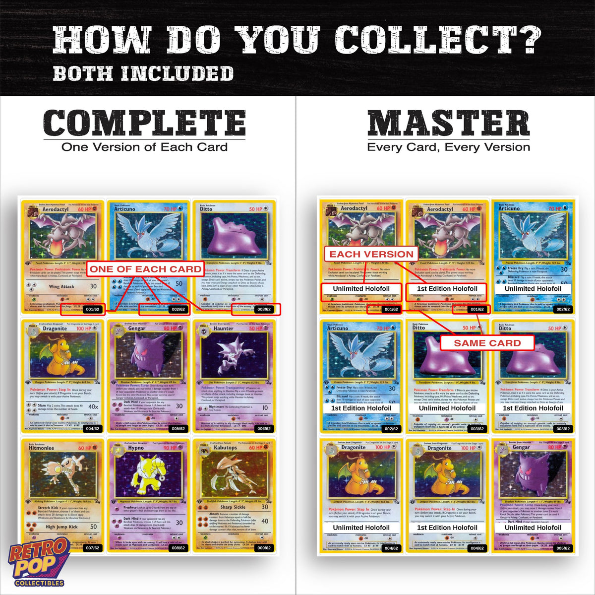 Complete Set vs Master Set versions of Fossil binder placeholders