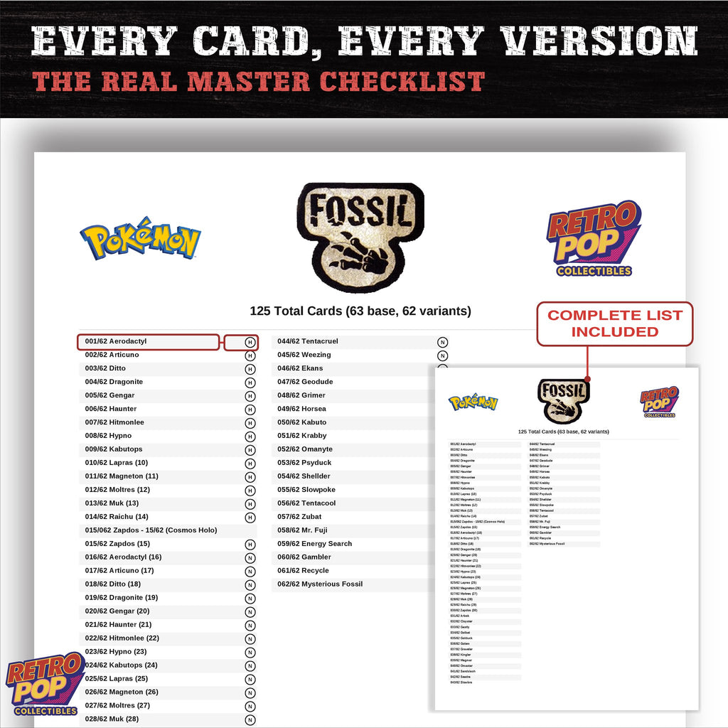 Fossil Pokemon card checklist PDF preview