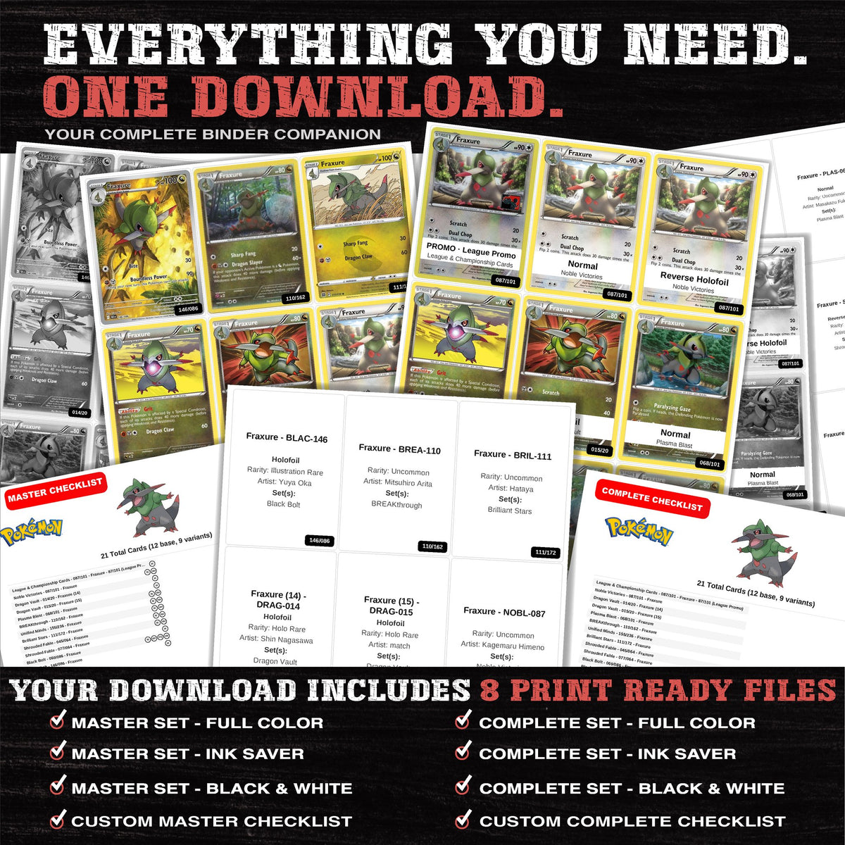 Everything included in the Fraxure master set download - 8 PDF files