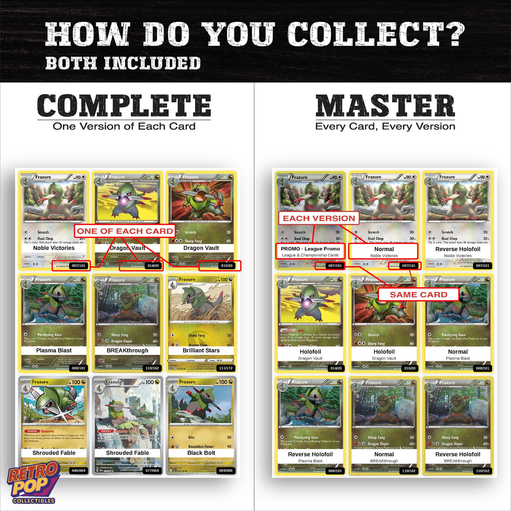 Complete Set vs Master Set versions of the Fraxure binder placeholders