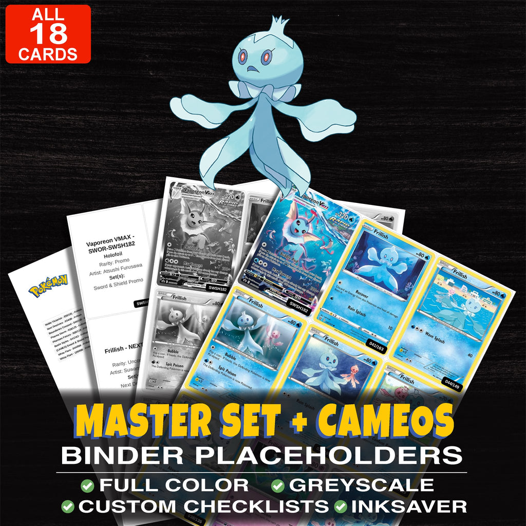 Every Frillish Pokemon card ever made - master set binder placeholders with Frillish