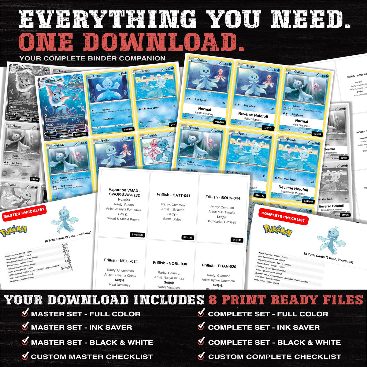 Everything included in the Frillish master set download - 8 PDF files