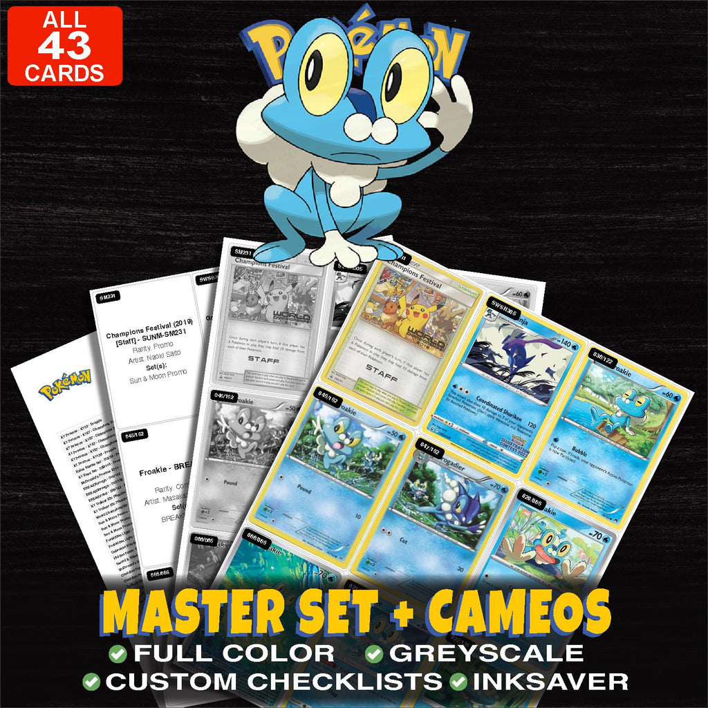Every Froakie Pokemon card ever made - master set binder placeholders with Froakie