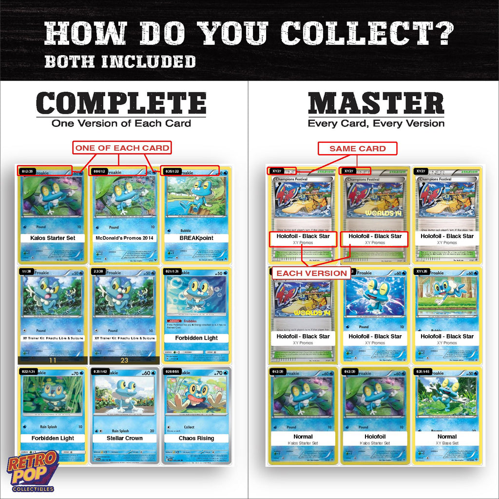Complete Set vs Master Set versions of the Froakie binder placeholders