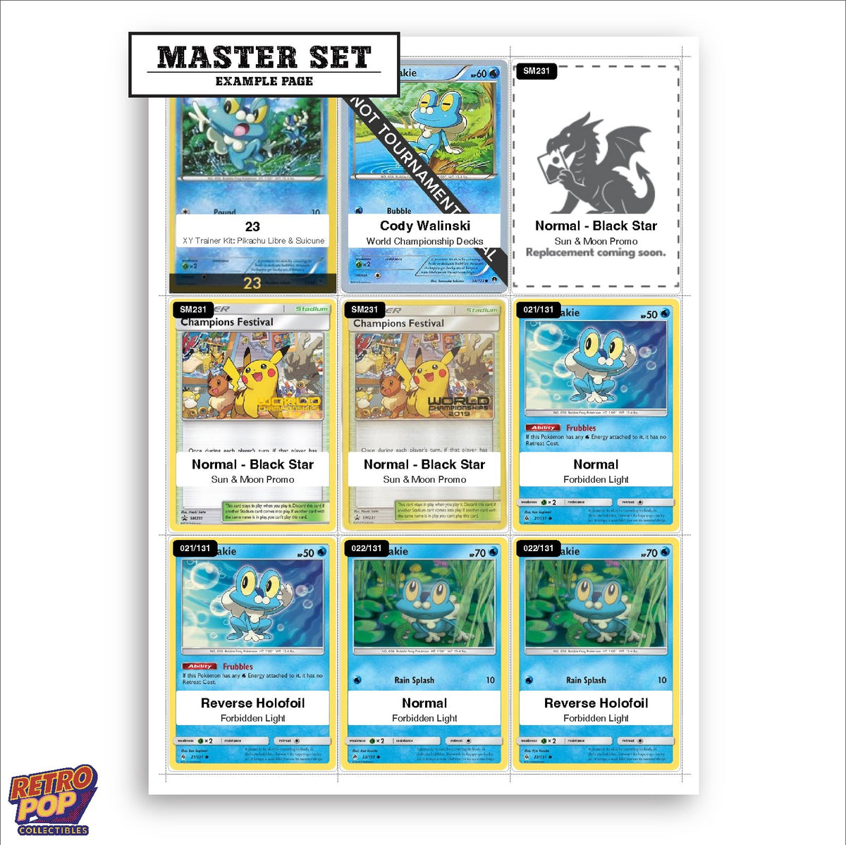 Printed Froakie Pokemon placeholders in binder - real photo 1