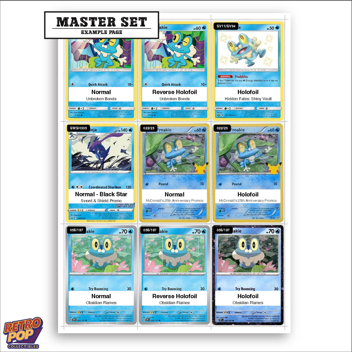 Printed Froakie Pokemon placeholders in binder - real photo 3