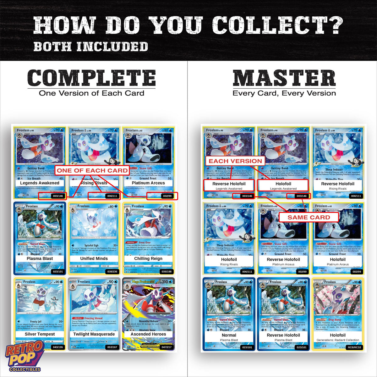 Complete Set vs Master Set versions of the Froslass binder placeholders
