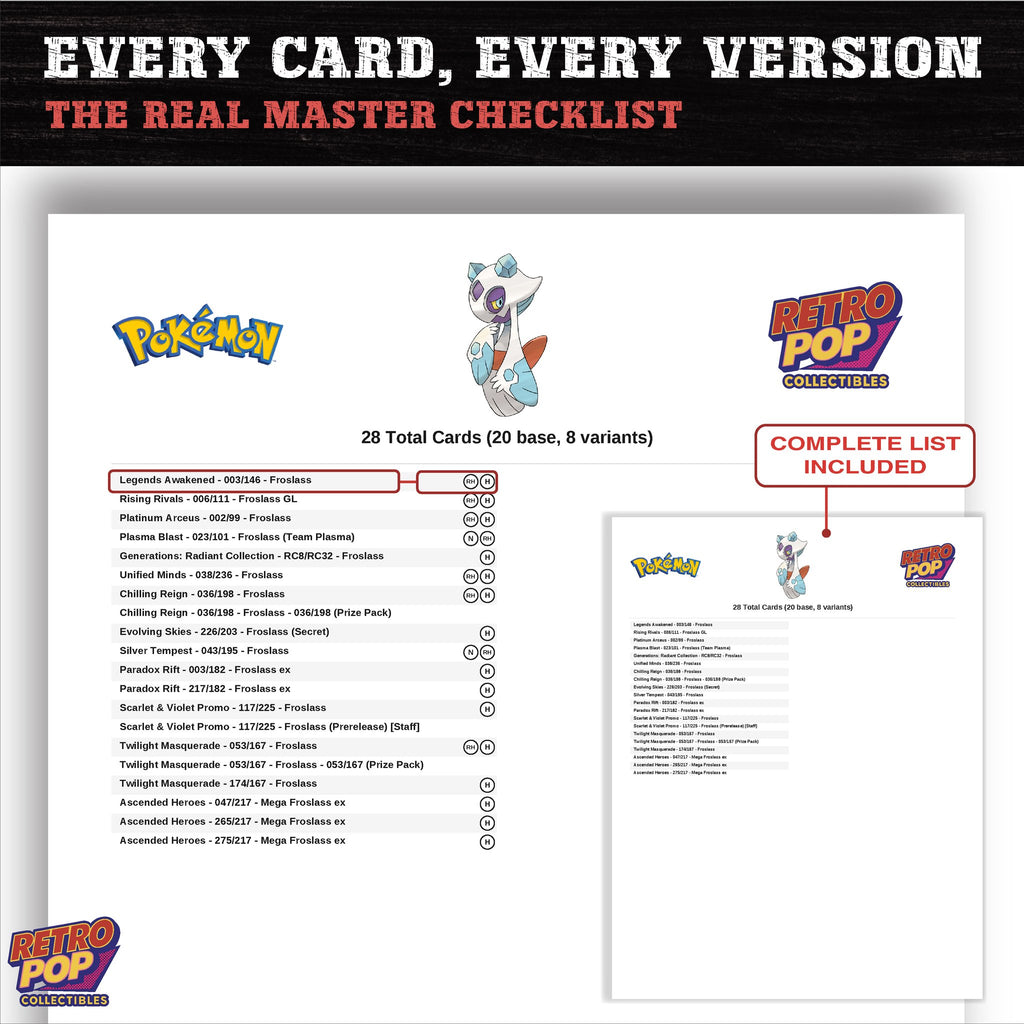 Froslass master set checklist PDF preview - every card listed