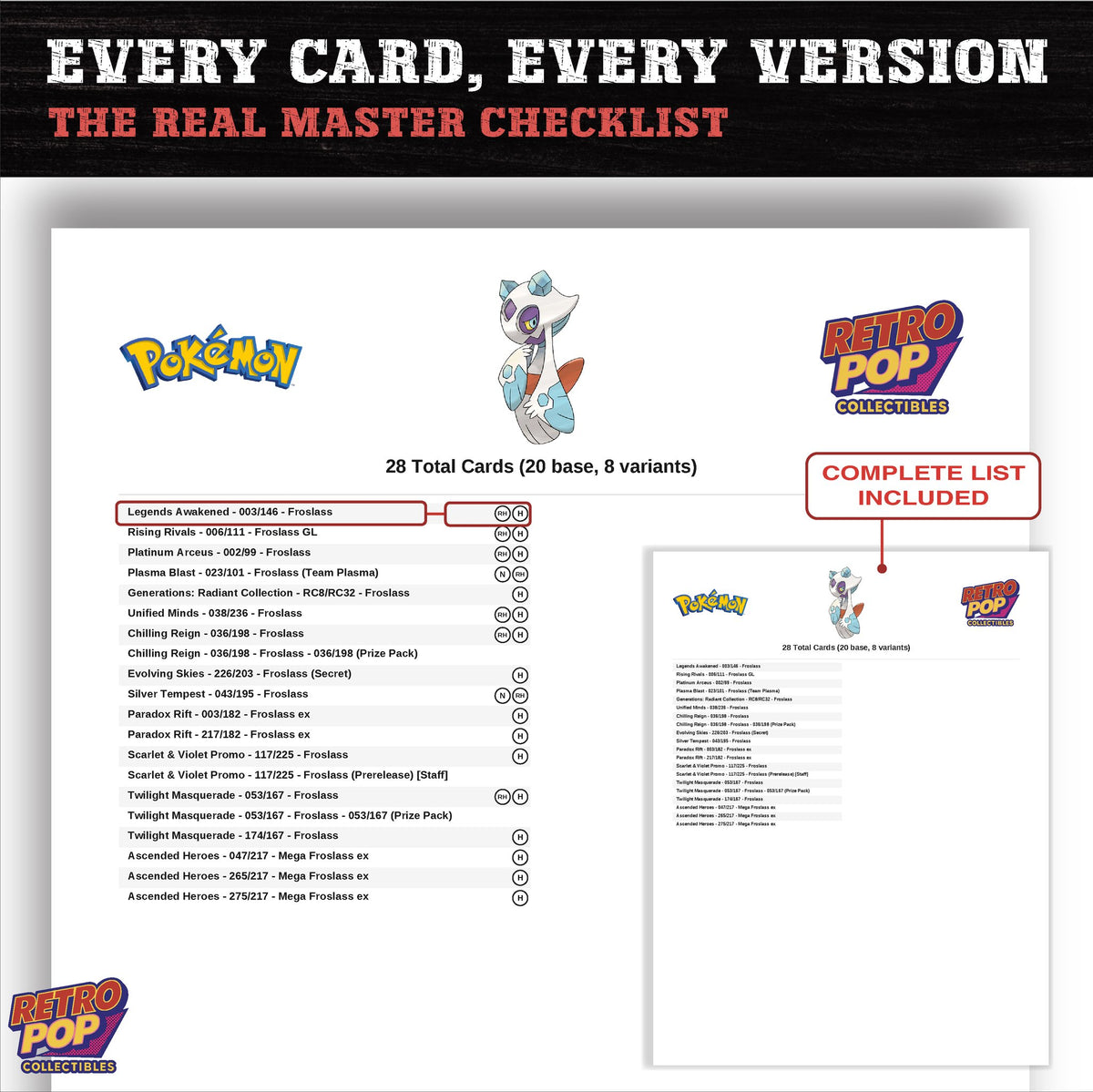 Froslass master set checklist PDF preview - every card listed