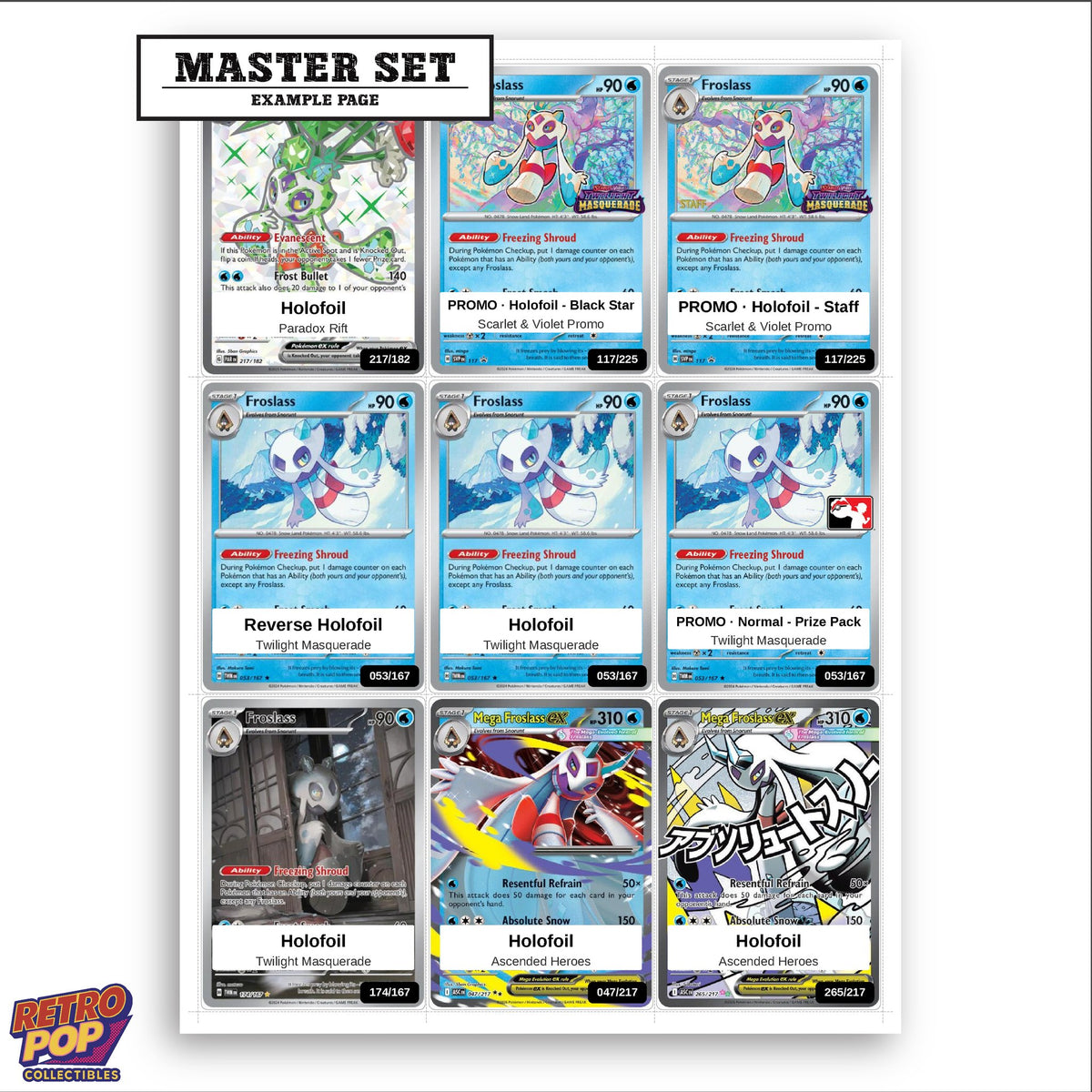 Printed Froslass Pokemon placeholders in binder - real photo 3
