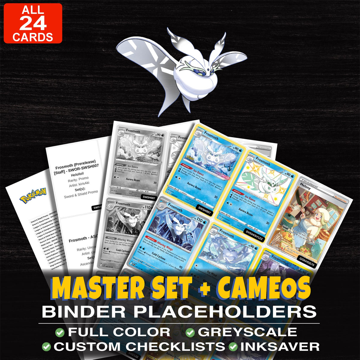 Every Frosmoth Pokemon card ever made - master set binder placeholders with Frosmoth (Prerelease) [Staff]
