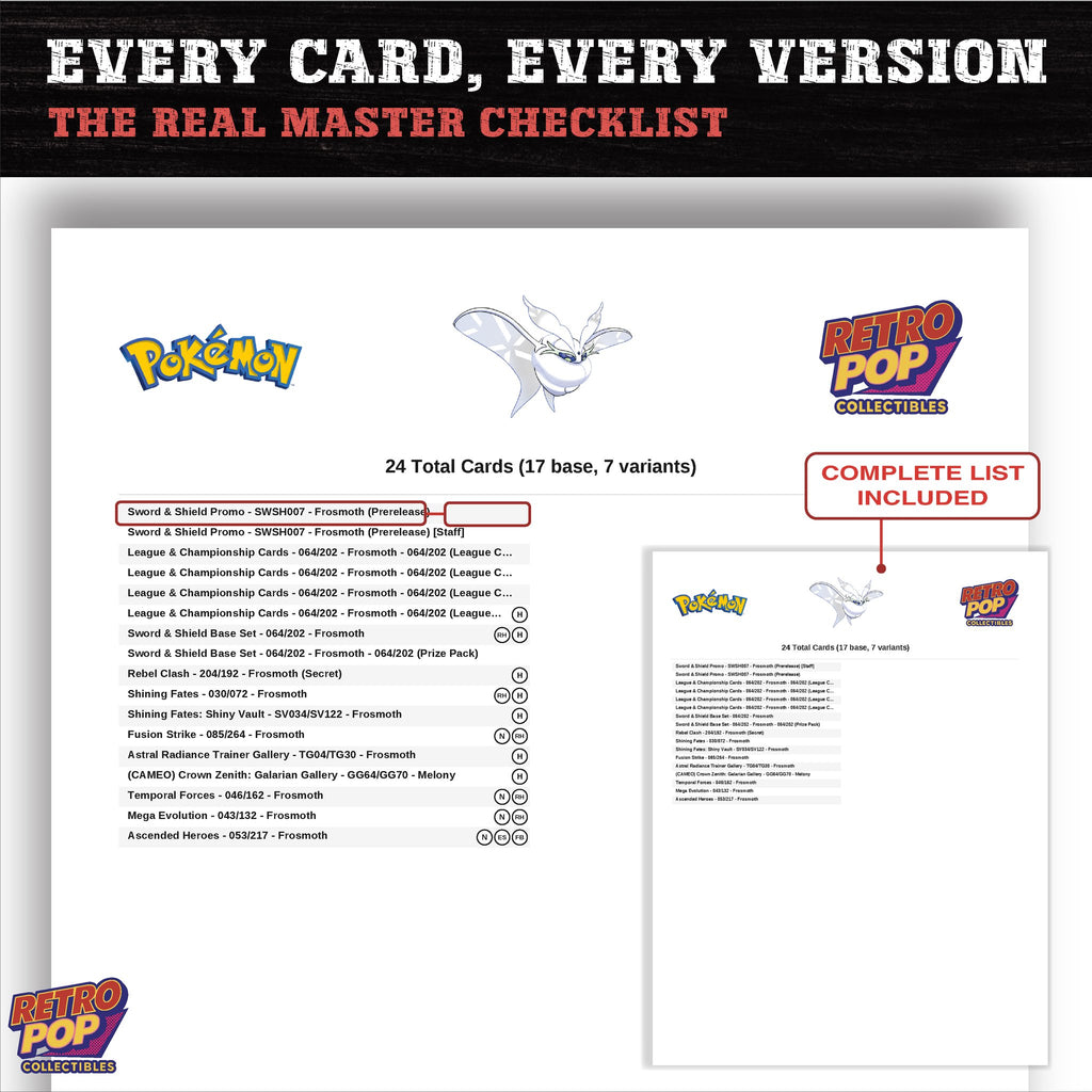 Frosmoth master set checklist PDF preview - every card listed
