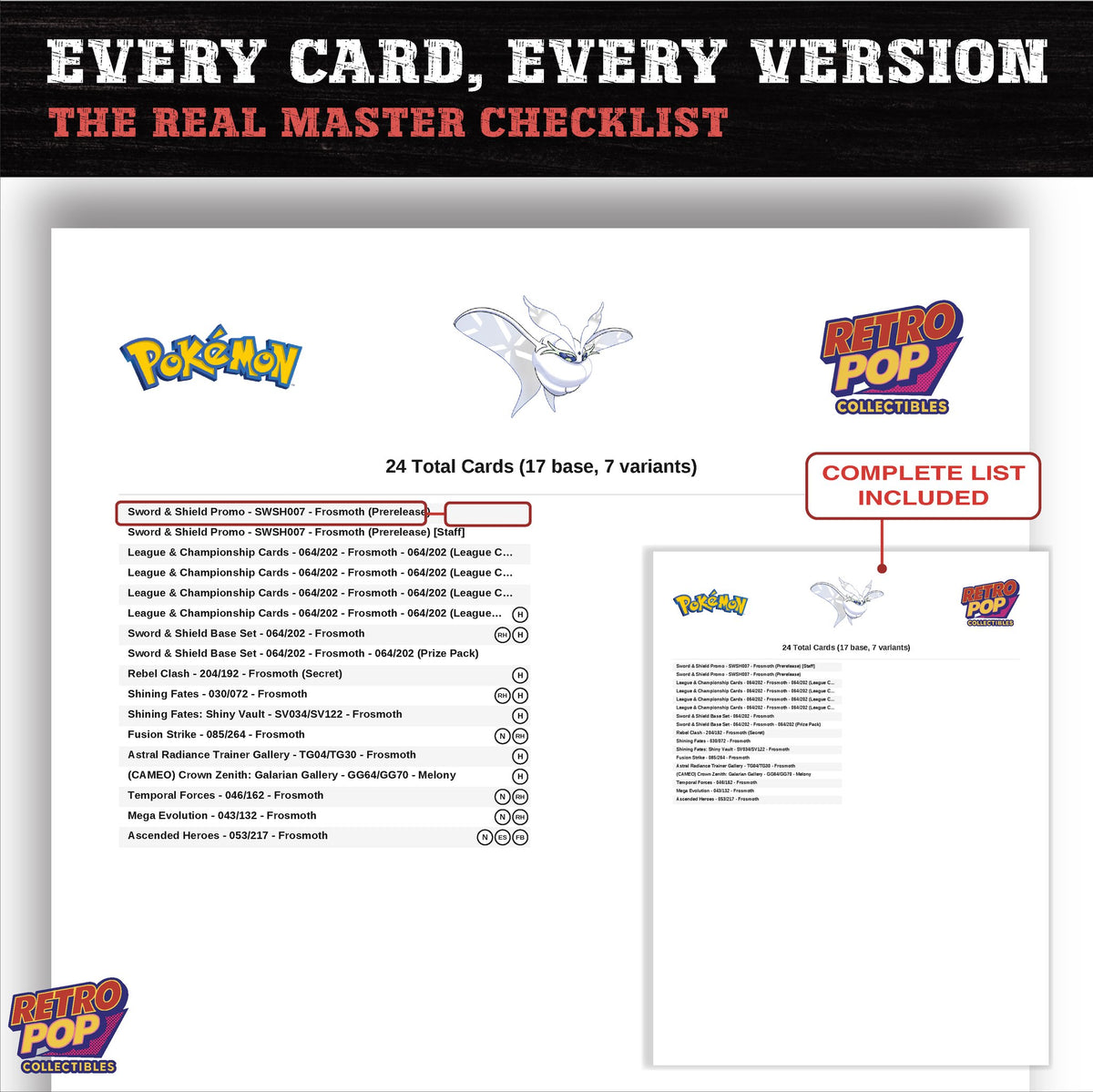 Frosmoth master set checklist PDF preview - every card listed