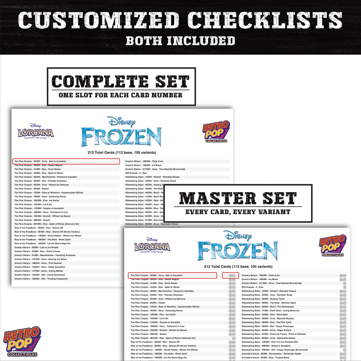 Frozen Disney Lorcana card checklist PDF preview