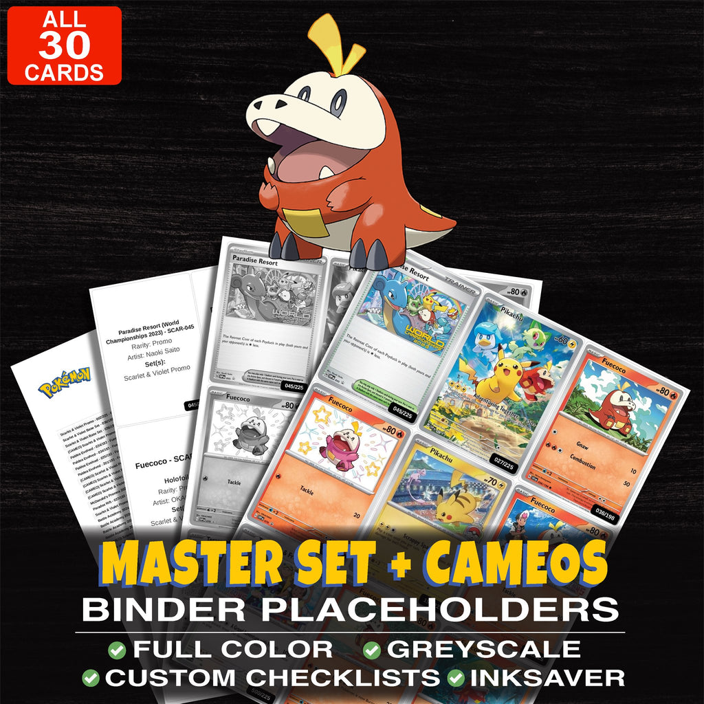 Every Fuecoco Pokemon card ever made - master set binder placeholders with Fuecoco