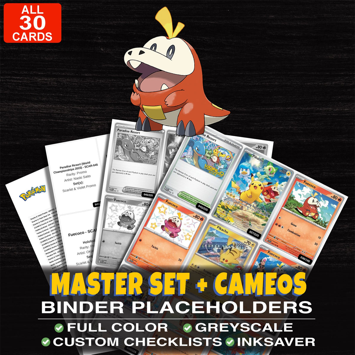 Every Fuecoco Pokemon card ever made - master set binder placeholders with Fuecoco