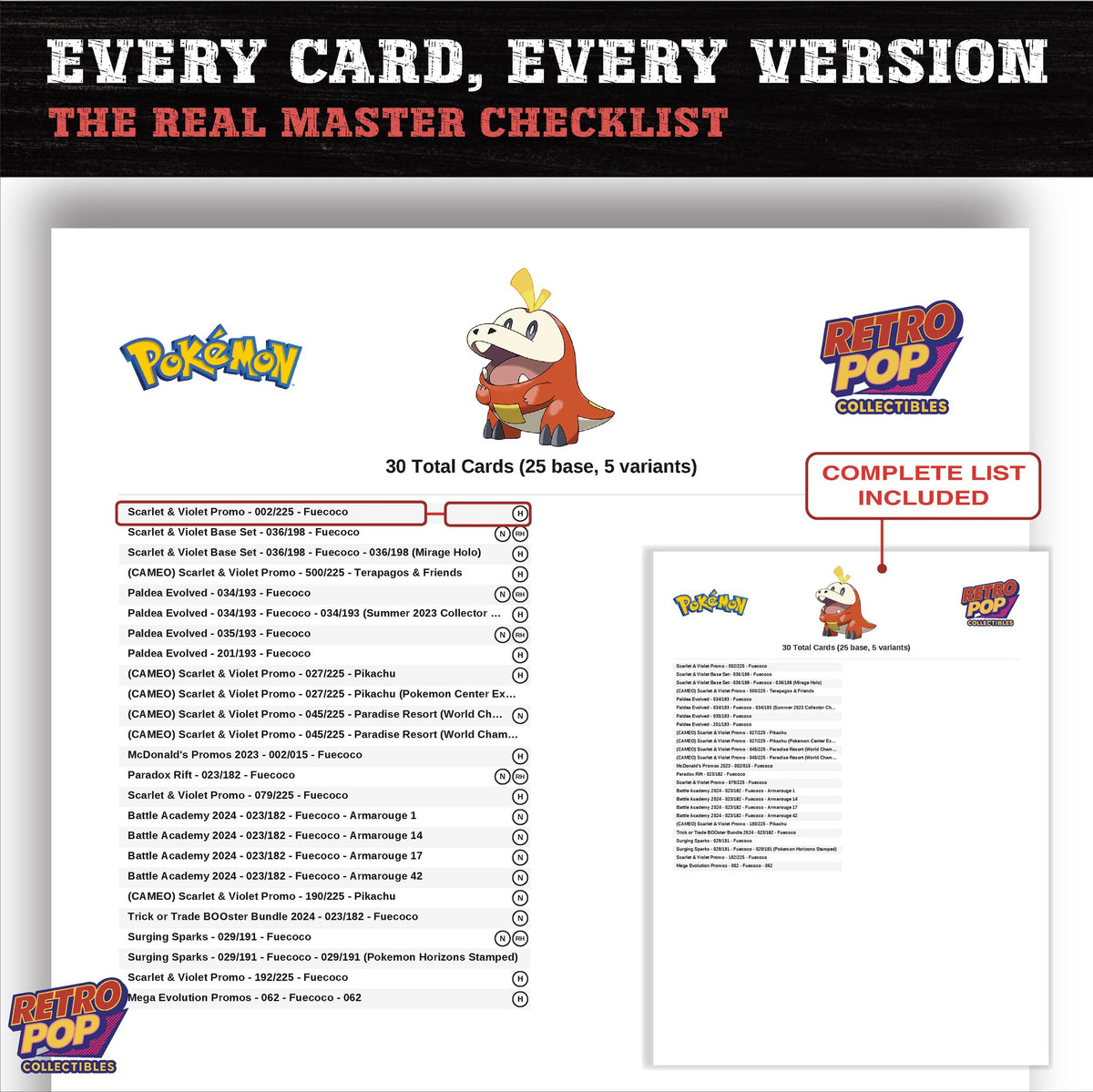 Fuecoco master set checklist PDF preview - every card listed