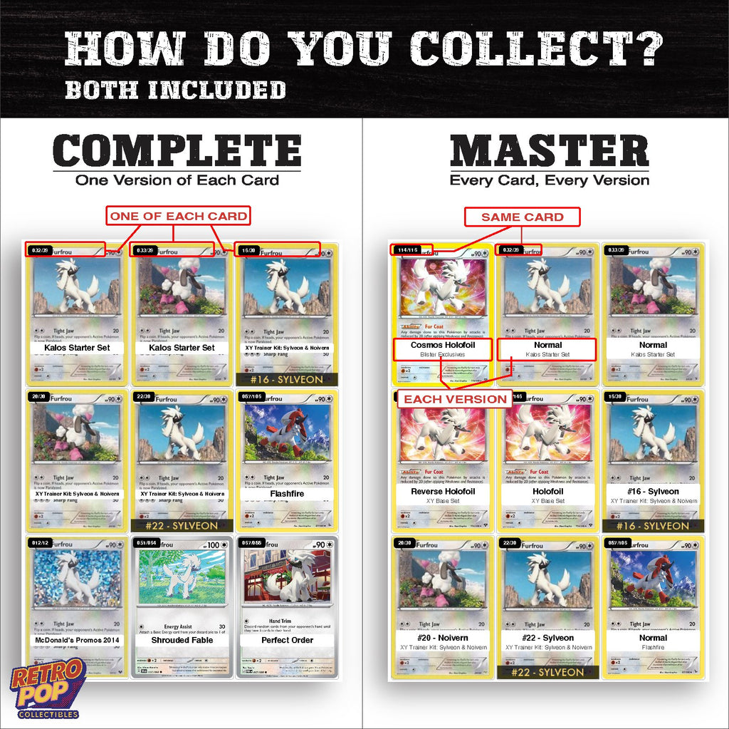 Complete Set vs Master Set versions of the Furfrou binder placeholders