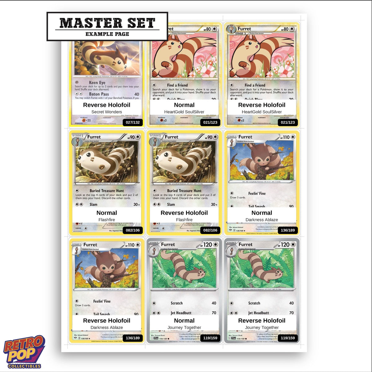 Printed Furret Pokemon placeholders in binder - real photo 3